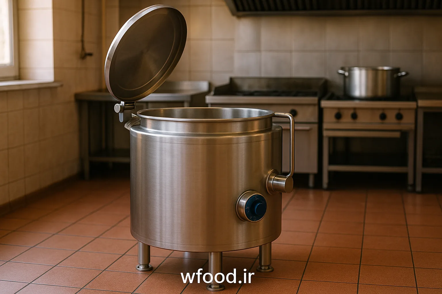 دیگ صنعتی خورشت استیل مناسب پخت انواع خورشت و غذاهای حجیم در آشپزخانه صنعتی و رستوران